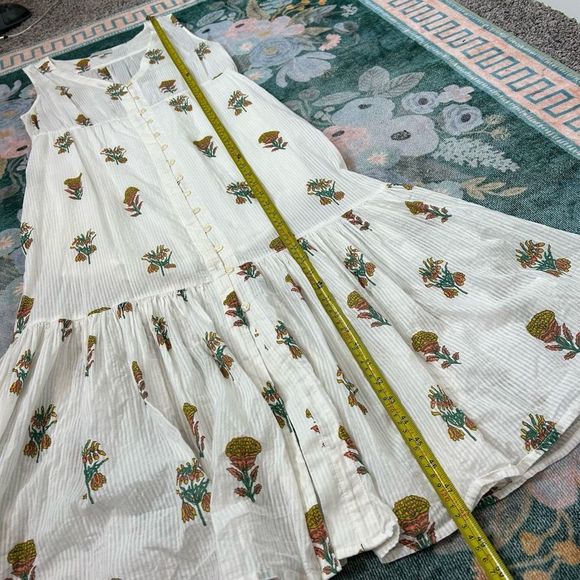 Lucky Brand Women White Cotton Pineapple Print Midi Dress Ruffle Sleeveless Maxi - Picture 5 of 14